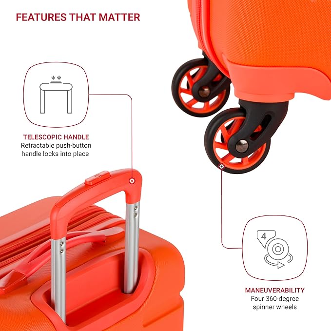 SwissGear 7366 Signature Hardside Expandable Luggage with Spinner Wheels, TSA Lock, Cup-Holder, Orange, 2-Piece Set (19/27)