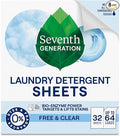 Seventh Generation Laundry Detergent Sheets 32ct Free & Clear Removes Tough Stains Safer for your family (Pack of 8)