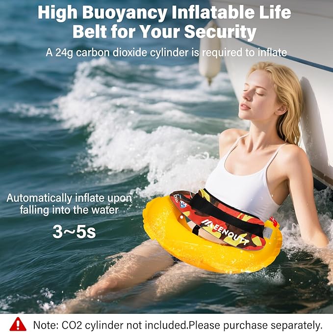 Automatic Inflatable Belt Pack Water Sports Jacket Waist Belt PFD for SUP Paddleboarding Fishing Boating Kayaking（fit 80-330 lbs） (Red camouflage)