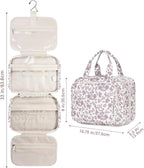 Narwey Hanging Floral Toiletry Bag for Women Travel Makeup Bag Organizer Toiletries Bag for Travel Size Essentials Accessories Cosmetics (Dusty Pink Flower (Medium))