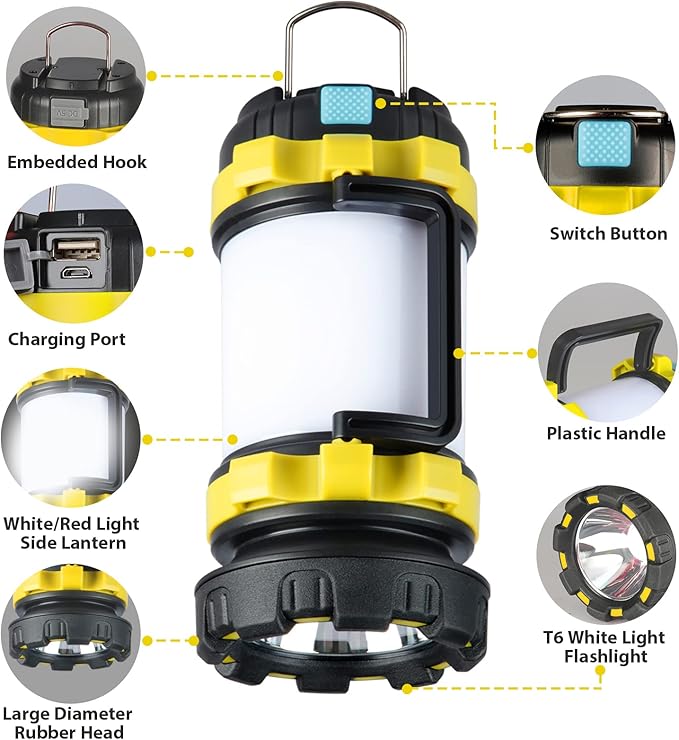 BOBKID 2 Pack Camping Lantern, Outdoor LED Camping Light, Rechargeable Flashlights with 1000LM, 6 Modes, IPX5 Waterproof Portable Emergency Camp Light for Hurricane Survival - Yellow