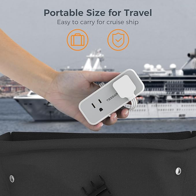 TESSAN Short Extension Cord 0.5Ft, Flat Plug Outlet Extender with 4 Widely AC with 3 USB Ports (2 USB C), Multi Plug Small Power Strip for Travel, Home, College Dorm Essentials, Gray
