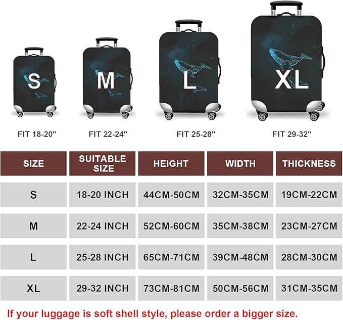 WUJIAONIAO Travel Luggage Cover Baggage Suitcase Cover Protector Skins 18-32 Inch (dolphin, L (for 25-28 inch luggage))