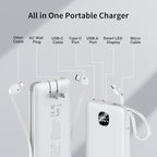 penaover Portable Charger with Built-in Cables&AC Wall Plug,Slim 10000mAh 22.5W Fast Charging Power Bank,5 Output 2 Input USB-C External Battery Pack Compatible with iPhones,Samsung,Android, etc