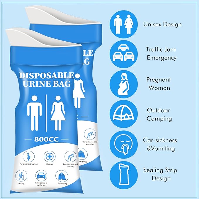 DIBBATU Disposable Urine Bag, 12/24 Pack Pee Bags for Travel for Women/Men, 800ML Emergency Portable Urinal Bag and Vomit Bags, Unisex Urinal Bag for Camping, Traffic Jams, Pregnant