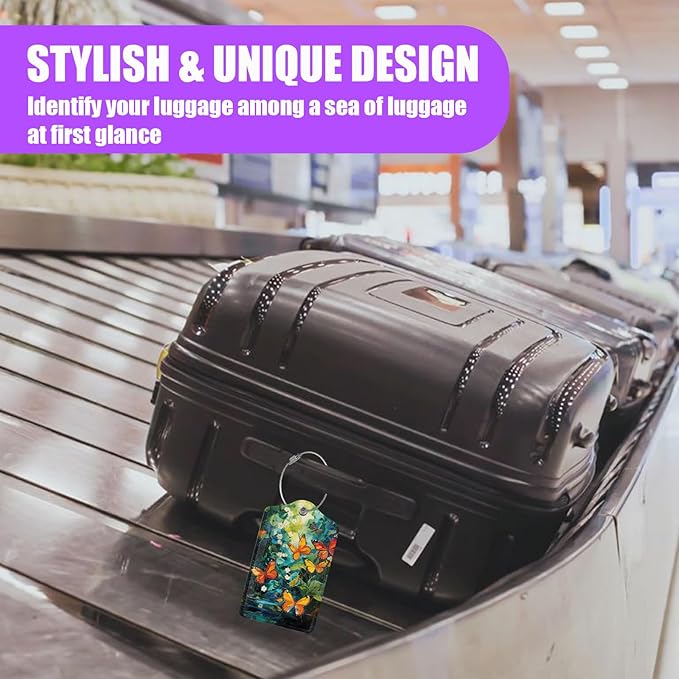 3 Pack Colorful Butterfly Leaves Luggage Tags for Suitcase Flowers PU Leather Travel Luggage Tag Privacy Cover ID Label for Women Men Baggage Backpack Handbag School Bag