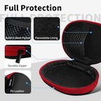 for Earbuds Carrying Case, Small Oval Storage Cases, Tech Pouch, Portable Storage Earbud Pouch Bag for Earbuds, in-Ear Headphones, Earphones, Headsets, Hearing Aids, USB Charging Cable, Red