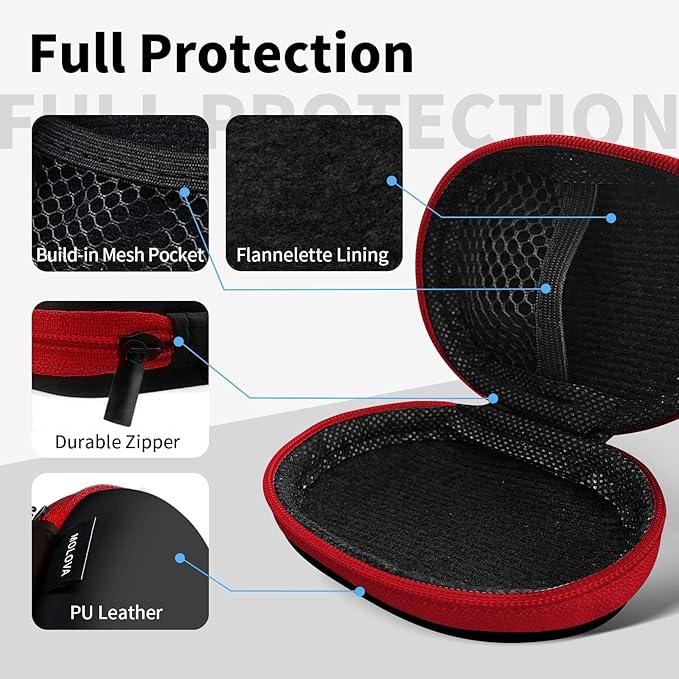 for Earbuds Carrying Case, Small Oval Storage Cases, Tech Pouch, Portable Storage Earbud Pouch Bag for Earbuds, in-Ear Headphones, Earphones, Headsets, Hearing Aids, USB Charging Cable, Red