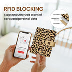Passport Holder for Travel Essentials, RFID Blocking Leather Cover Wallet with Magnetic Closure, Aesthetic & Cute Passport Book Case for Women and Men - Leopard