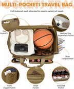 50L Gym Bags for Men, 3 in 1 Travel Duffle Bag with Shoe Compartment, Tactical Military Backpack for Overnight Weekender Gym Traveling Workout Deployment