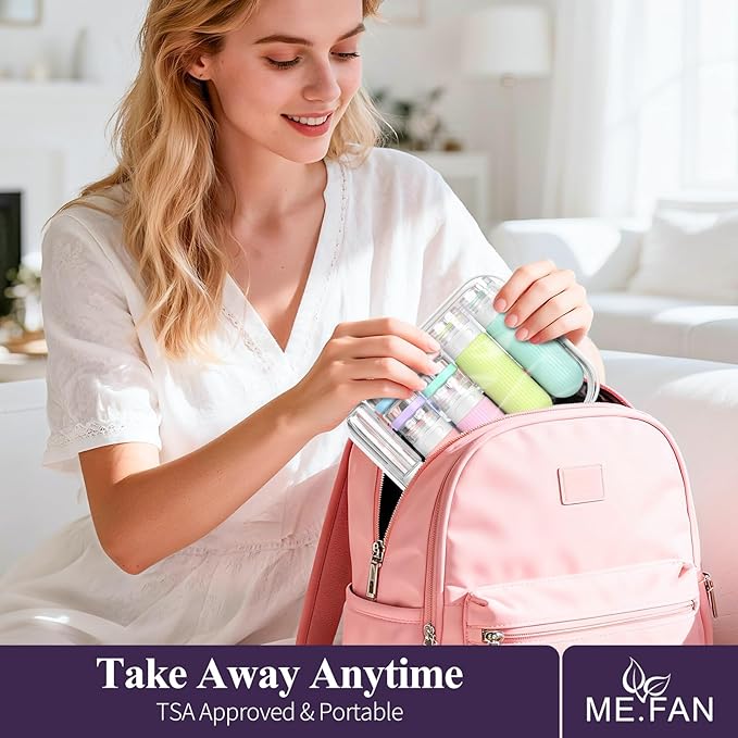 ME.FAN 18 Pack Travel Bottles for Toiletries, TSA Approved Silicone Portable Size Bottle, Refillable Cosmetic Container Kits for Conditioner, Shampoo, Lotion,Face Cream - Bright