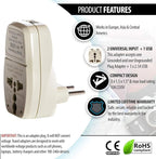 OREI 3 in 1 Continental Europe Travel Adapter Plug with USB and Surge Protection - Type C - Turkey, Italy & More