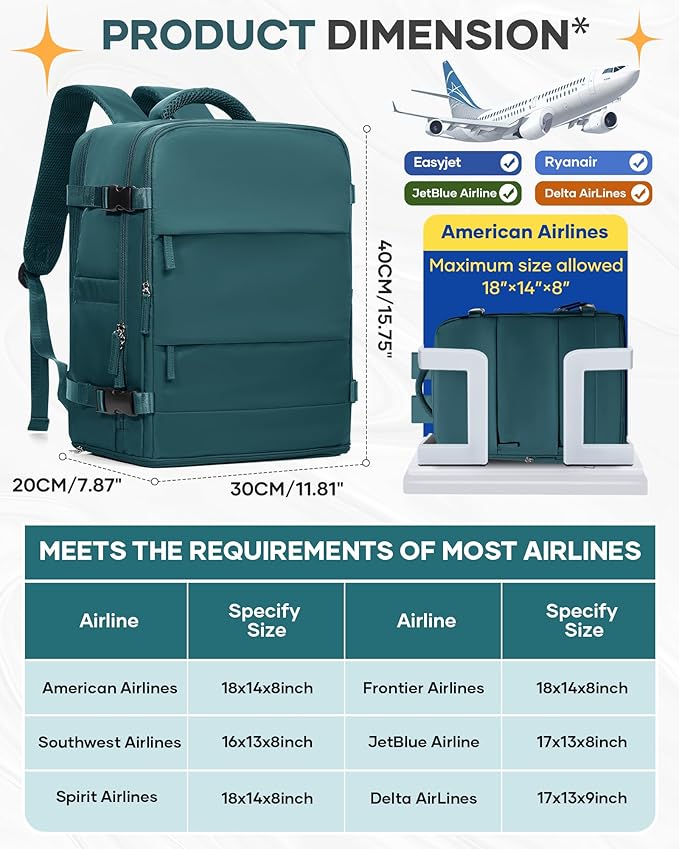 coofay Travel Backpack Carry on Flight Approved Mochila De Viaje Carry on Backpack for Airplanes Spirit Airlines Personal Item Travel Bag Traveling Backpack for Women Men Travel Essentials