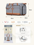 Lekesky Foldable Travel Duffle Bag for Women, Large Duffel Bag with Separate Shoes Compartments & Straps, Carry On Weekend Bag for Women, Hospital, Overnight (Blue Stripe, 30L)