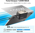 MOMAX Universal Travel Adapter, 120W GaN International Power Adapter, 2 USB-C 2 USB-A, Worldwide Travel Plug Adapter, International Power Adapter for Most Europe, USA, Japan, Australia (Type C/A/G/I)