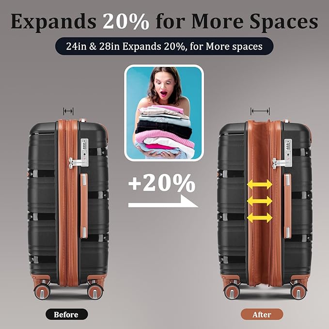 Hard Shell Luggage Sets 4 Piece with 360 Spinner Wheels,Lightweight Suitcase Set with TSA Lock,Travel Luggage Set with Telescoping Handle,Light and Strong,Easy to Clean (Black 2)