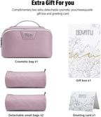 BOYATU Travel Makeup Bag Cosmetic Bags for Women: Large Capacity 3 Pcs Set Make up Bag with Compartments - Waterproof Vegan Leather Toiletry Organizer Bags with Handle (L28Purple)