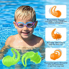 Waterproof Ear Plugs for Swimming Kids - 4 Pairs Reusable Silicone Swimming Ear Plugs for Children Ages 4-14, Keep Ear Water Out, Surfing, Bathing, Water Sports