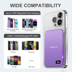 Magnetic Portable Charger 5000mAh, 15W Ultra Slim Wireless Portable Charger, Fast Charging for iPhone 17/16/15/14/13/12 Pro/Pro Max/Plus, Metal Shell, USB-C Cable to Charge Other Phones (Purple)