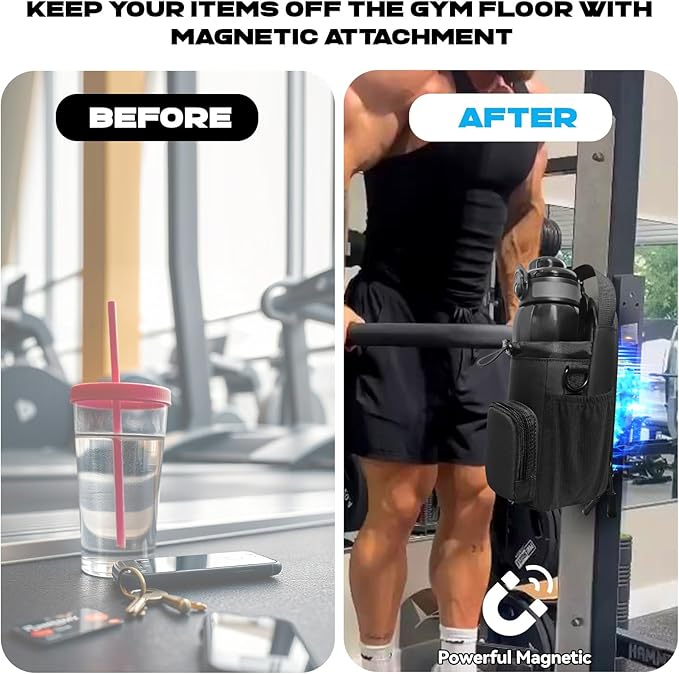 Magnetic Gym Bag for Men and Women, Magnetic Water Bottle Holder for Gym, Small Gym Bag, Gym Gifts for Women and Men (Black, <40 OZ)