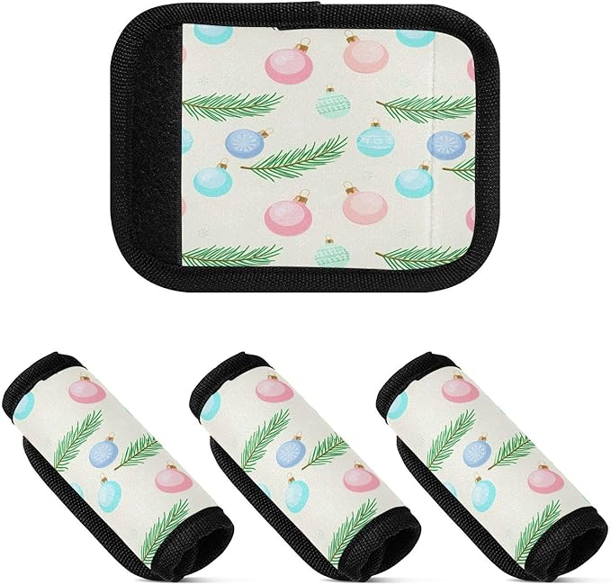 Christmas Ornaments 4 Pack Neoprene Suitcase Wraps, Luggage Handle Wraps with ID Tag, Non-Slip Suitcase Handle Covers for Travel, Bag Strap Pad