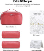 BOYATU Travel Makeup Bag Cosmetic Bags for Women: Large Capacity 3 Pcs Set Make up Bag with Compartments - Waterproof Vegan Leather Toiletry Organizer Bags with Handle (L54Rose)