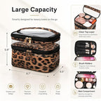 Double-layer Cosmetic Bag Makeup Bag Travel Makeup Bag Makeup Bags for Women Cosmetics Cases Portable Waterproof Foldable (Leopard)