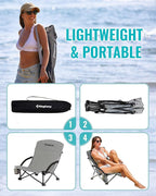 KingCamp Low Beach Chair, High Back Folding Camping Chair for Adults, Oversized Breathable Mesh Seat, 300lbs Heavy Duty Portable Chair with Cup Holder & Storage Pockets for Beach, Outdoor