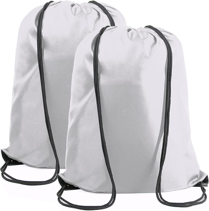 BeeGreen White Drawstring Backpack Bags Bulk 2 Pack String Bags X-Large 22.4" L x 17.5" W Sports Cinch Sackpack Gym Machine Washable Heavy Duty for Men Women
