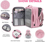 Rcrirth Travel Backpack for Women | Expandable Carry On Backpack with 17.3 Inch Laptop Compartment - Personal Item Travel Bags for Women Nurse Work Bag for Traveling Weekender Business College - Pink