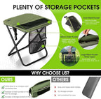 CAMDOOR Portable Collapsible Stool, 16″Folding Stool with 3 Side Pockets and Shoulder Strap, Extra Large Camping Chair Supports 400 lbs, Ultralight Portable Seat for Outdoor, Hiking, Fishing (Green)