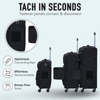 TACH LITE Samba Softside 3 Piece Luggage Set 20/24/28 Inch | Connectable Suitcases with Spinner Wheels Lightweight Travel Suitcase with Wheels Carry On & Checked Bags | Soft Sided Luggage Set (Black)