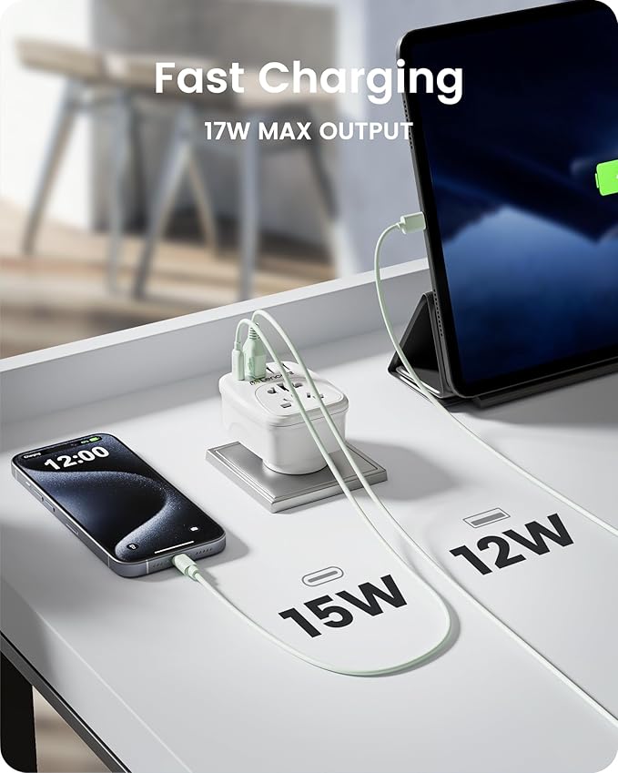 LENCENT World to US Plug Adapter with 3 USB & 1 PD Type-c Quick Fast Charger Ports, Type B European EU Europe/UK/Australia/China to USA American Canada Japan Outlet Power Adaptor Travel Plug Converter