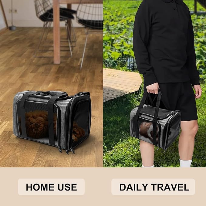 Pet Carrier for Small Dogs Cats, Up to 15Lbs, Airline Approved Collapsible Travel Puppy Carrier, 17x11x11 Inches, Grey