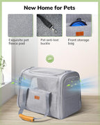 Morpilot Portable Cat Carrier - Soft Sided Cat Carrier for Medium Cats and Puppy up to 15lbs, Pet Carrier with Locking Safety Zippers, Foldable Bowl, Airline Approved Travel Dog Carrier - Light Gray