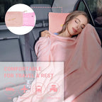 Travel Blanket and Pillow Set, 300 GSM Soft Fleece, 60x43 Inches, 3-in-1 Compact with Bag, Pink