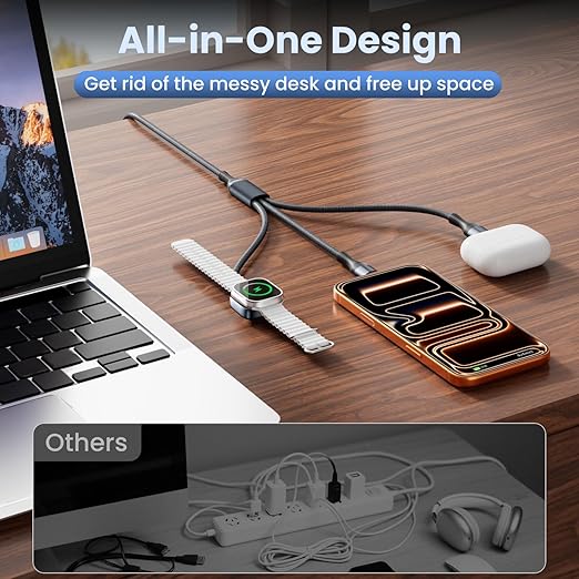 Travel Essentials,3 in 2 USB A/C Cable for Watch Charger/iPhone 17 Charger/IP Cable Designed for iWatch Chargers,Multi Charging Cable Compatible with iPhone 17-11/iWatch All Series 6FT 2PS