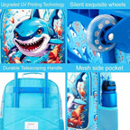 Kids Suitcases for Boys, Cute Shark Luggage Rolling with Wheels, kids carry on luggage for Children Toddler Elementary(Blue)
