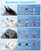 Universal Travel Adapter, International Travel Plug Adapter with 3 USB-C ＆ 2 USB-A Ports(Total 30W), All in One Portable Adaptor, for USA, UK, EU, AU ＆ 224+ Countries (White)