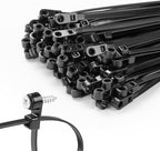200 PCS 8 inch Black Zip Ties with Screw Hole 70lbs Mountable head Cable Ties Straps Multipurpose Heavy Duty Nylon Cable Zip Ties with Screw Mounting Hole