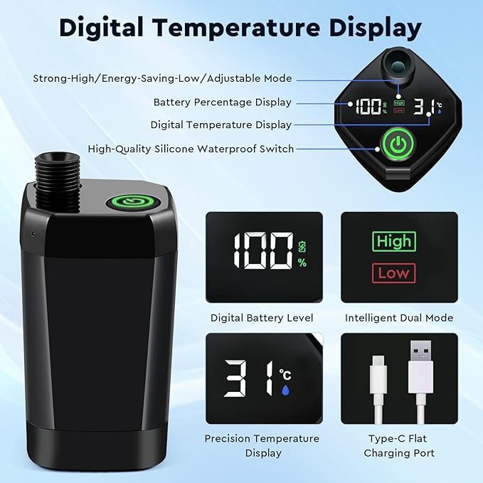 Fotgear Portable Camping Shower - 6000mAh Rechargeable Outdoor Shower with LED Display - IPX7 Waterproof Camping Shower Kit for Hiking, Travel, Car Washing, RV, Pet Bath