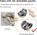 BOYATU Travel Makeup Bag Organizer Cosmetic Bag: 3 Pcs Set Make up Bags for Women with Handle - Waterproof Vegan Leather Toiletry Bag (01-G-Apricot)