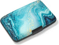 Credit Card Holder, Mini Aluminum Card Wallet RFID Blocking Slim Metal Hard Card Case for Women Men, Blue Ocean Marble