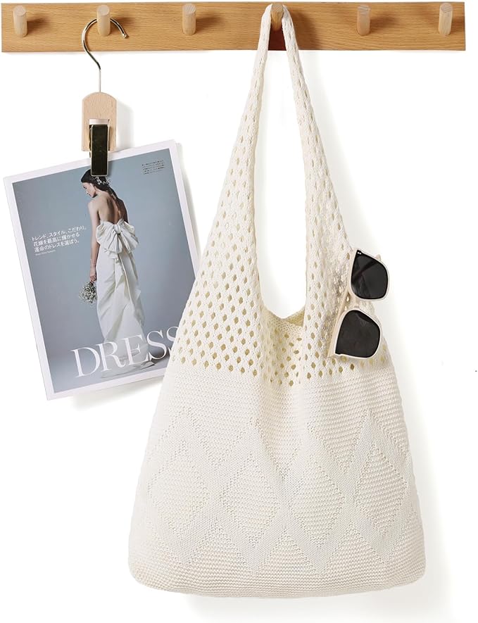 WantGor Crochet Bags, Beach Mesh Tote Bag Womens Shoulder Shopping Handbag Casual Travel Totes Bag Foldable Hobo Bags
