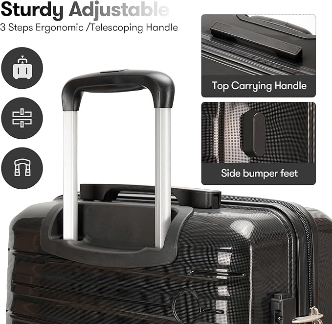 GinzaTravel Carry On Luggage 22x14x9 Airline Approved, Hard Case Luggage Sets 2 Piece, PP Small Luggage Suitcase with TSA Lock & Spinner Wheels, Black, 13/20inch