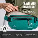 VENTURE 4TH Money Belt for Travel – Slim Hidden Under-Clothes RFID Blocking Anti-Theft Passport Holder & Travel Wallet Pouch for Men & Women to Protect Cash, Cards & Documents (Turquoise)