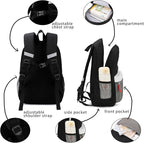 Backpack Set for Girls Boy Kids Backpack with Lunch Box for Elementary Primary Kindergarten School Bag (Black Grey Set, Large)