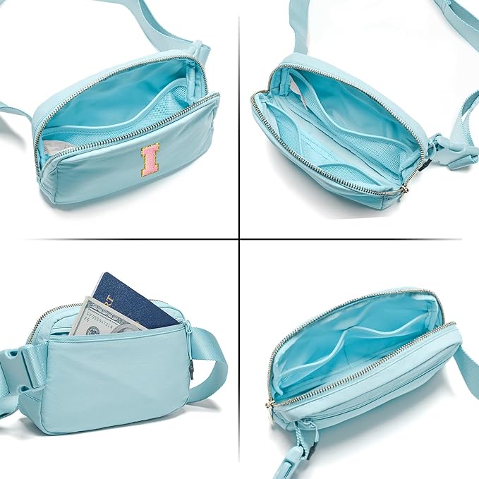 Gitus Gifts for 7 8 9 10 11 Year Old Girls Belt Bag Fanny Pack Crossbody Bags with Initial Letter Patch Birthday Gifts for Daughter Sister Friends Teen girls (Icing Blue-I)
