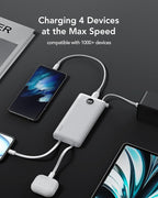 VRURC Power Bank for iPhone, 22.5W Fast Charging Phone Charge with Built-in Cables,10000mAh USB C in & Out Cord Portable Charger,Slim Lightweight Charging Bank Travel Essentail-White(1 Pack)
