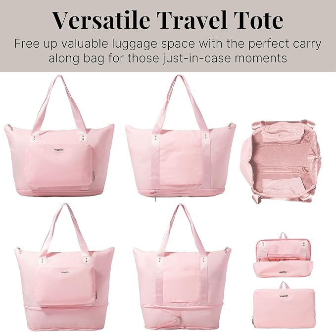 Baggallini Carryall Expandable Lightweight Travel Tote 22" Packable Folding Compact Nylon Washable Weekender w/Luggage Sleeve
